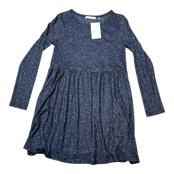 Byron Bay Small Long Sleeve Heathered Navy Blue Dress High-Low Hem Elastic Waist - Picture 1 of 6